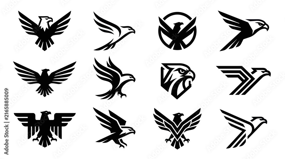 Fototapeta premium Eagle and hawk head silhouette logo design elements.