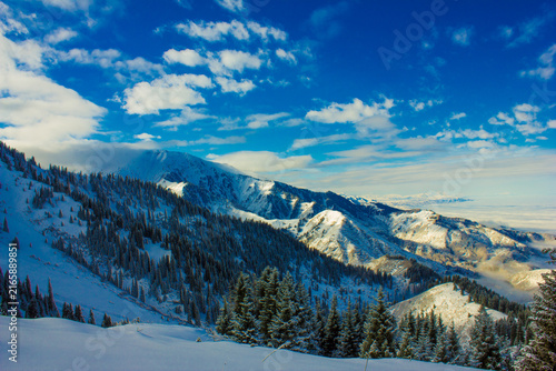Canvas Print winter mountain landscape peak kumbel, kazakhstan