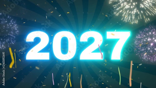 2027 New Year Fireworks Celebration with Vibrant Neon Numbers and Festive Night