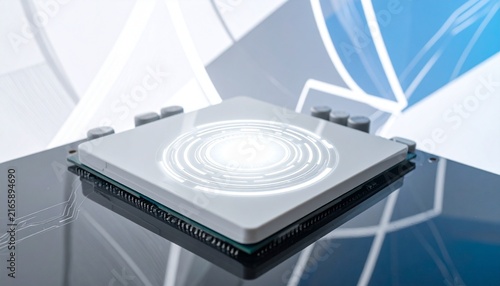 Futuristic White Motherboard With Glowing Circular Circuits, Advanced AI Technology Website Background
