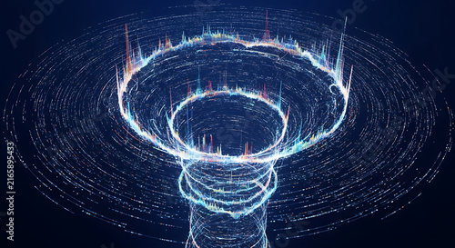Abstract digital vortex with glowing light particles