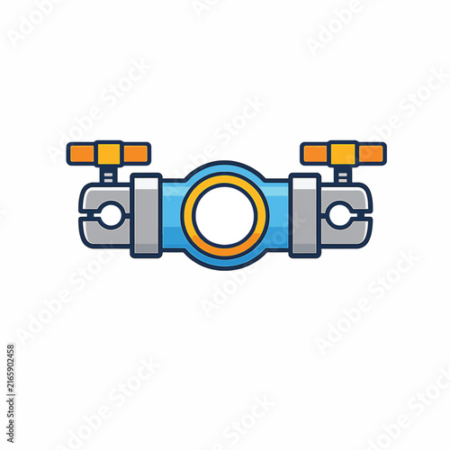 Industrial pipe valve with flanges and bolts, isolated on white background