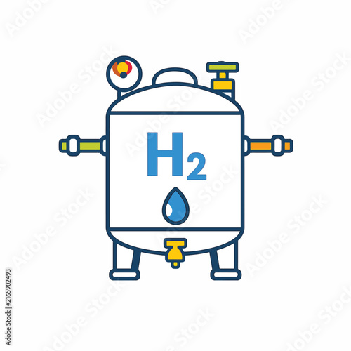Hydrogen gas storage tank with H2 symbol and water droplet icon
