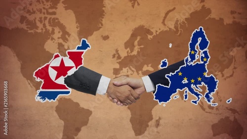 High Quality Animation Featuring Handshake of European Union and North Korea