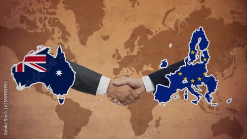 High Quality Animation Featuring Handshake of European Union and Australia