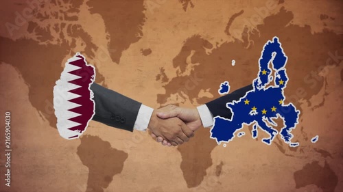 High Quality Animation Featuring Handshake of European Union and Qatar