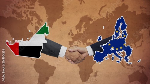High Quality Animation Featuring Handshake of European Union and UAE