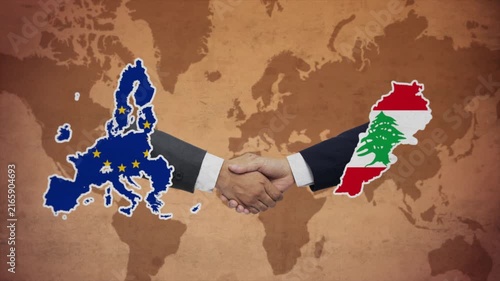 High Quality Animation Featuring Handshake of European Union and Lebanon