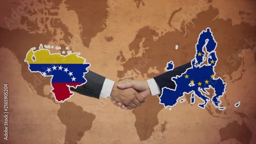 High Quality Animation Featuring Handshake of European Union and Venezuela