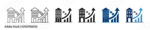 Real estate investment property growth icon set, market value increase symbol, vector illustration