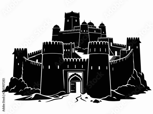 Foto Ancient desert fortress silhouette, medieval middle eastern castle vector, tradi