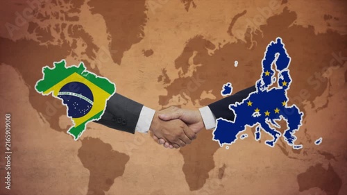 High Quality Animation Featuring Handshake of European Union and Brazil
