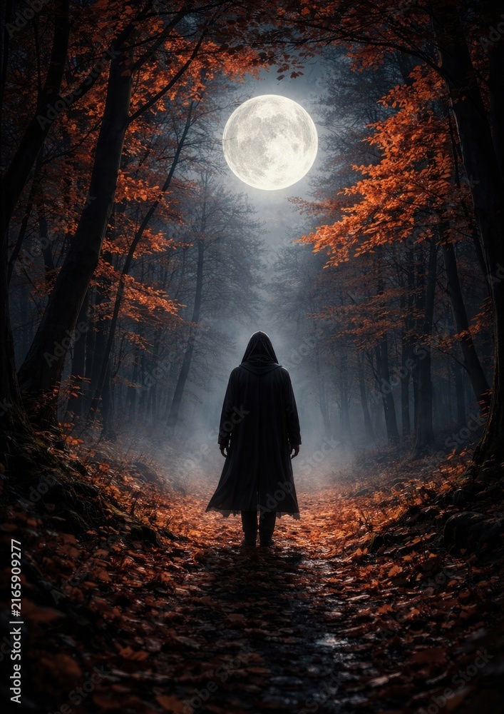 Fototapeta premium Mysterious forest path under moonlight.