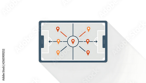 Vector icon representing a football stadium with strategic location markers, ideal for sports analysis and planning