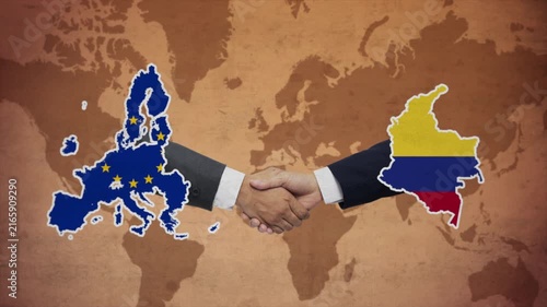 High Quality Animation Featuring Handshake of European Union and Colombia