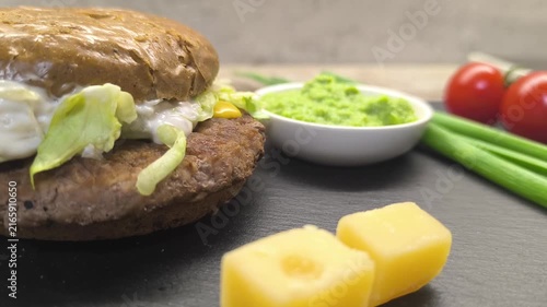 fresh and juicy hamburger on the table 