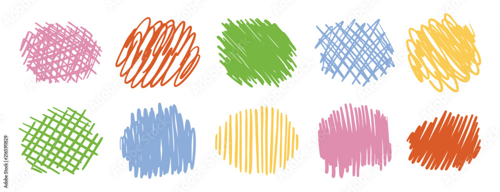 Fototapeta premium Colorful scribble backgrounds set. Hand drawn marker strokes. Abstract doodle textures for creative design