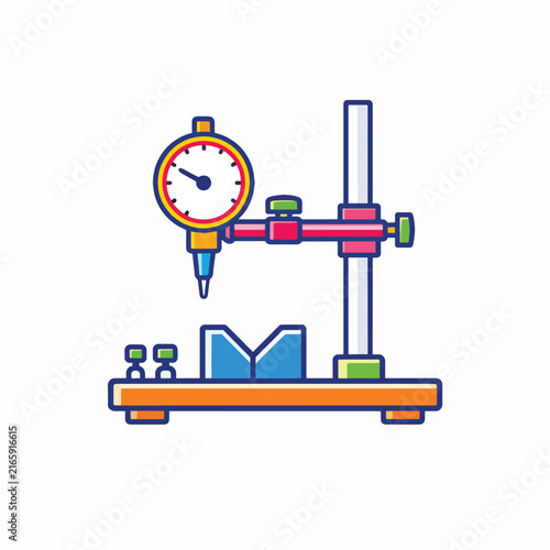 Precision Dial Gauge on Measurement Stand with V Block Setup