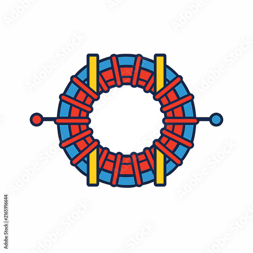 Colorful electric motor rotor with copper coils and metal shaft