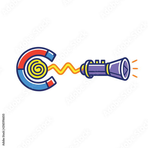 Colorful magnet attracting megaphone with sound waves illustration