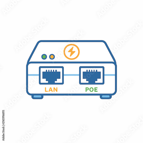 POE and LAN ports icon with power symbol on white background