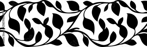 Vintage floral border vector, black leaf pattern silhouette, elegant botanical frame divider for wedding invitations and stationery