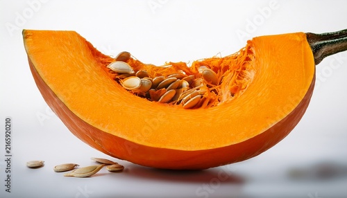 A Single Fresh Wedge Of Raw Pumpkin Showing Texture And Seeds A As Transparent Cutout