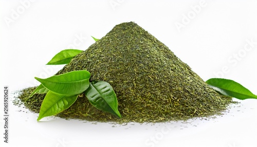 Isolated Fresh Green Tea Leaves Pile