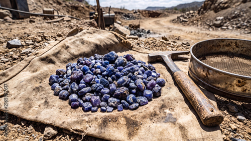 Freshly picked ripe sapphire arranged neatly on a rustic wooden table