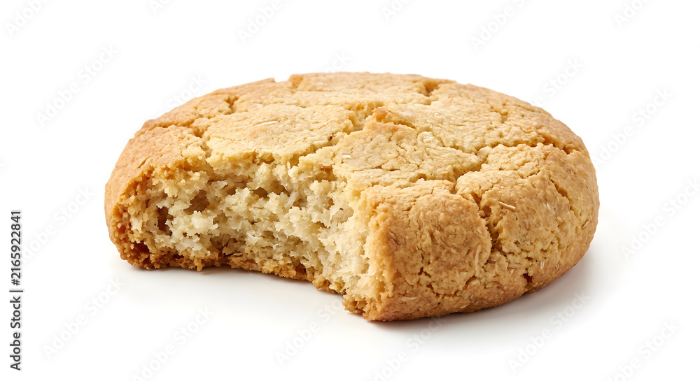 Fototapeta premium Goldener glutenfreier Kokosmehlkeks auf Weiß