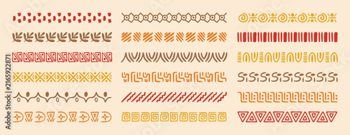 African tribal ethnic motive border doodle hand drawn style from geometrical shapes. boho scandinavian srtoke, traditional native decor.