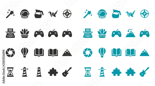 Entertainment and adventure symbol collection for games and travel application design.