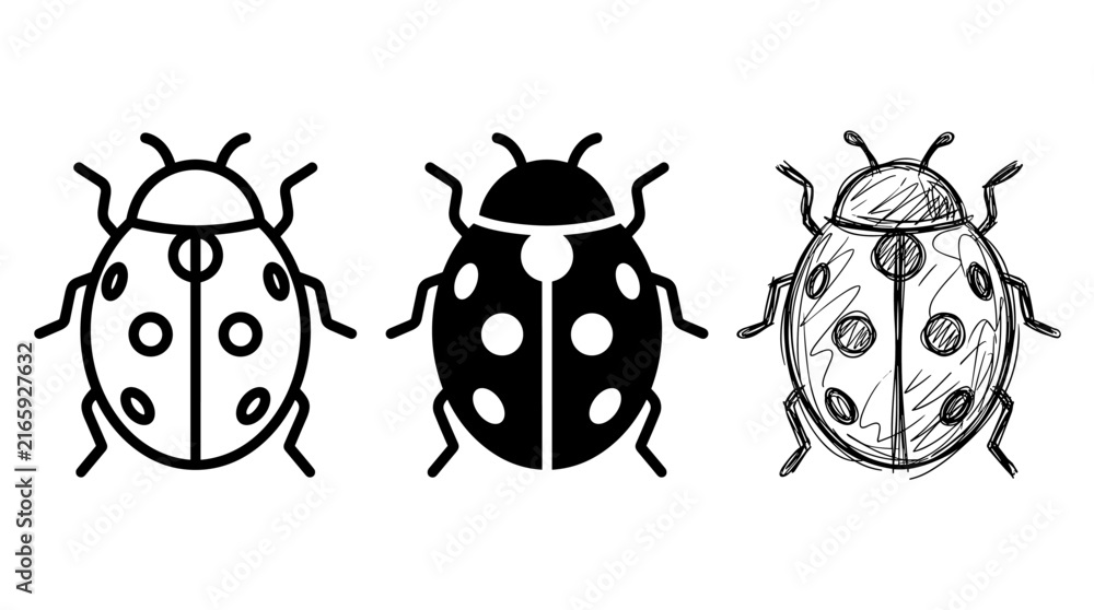 Fototapeta premium Ladybug Icons Black and White
