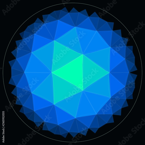 Abstract geometric circular mandala with blue polygonal pattern