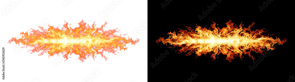 Fototapeta premium Elongated Spreading Fire Carpet with Creeping Flame Tongues, Glowing Flame Transparent Design Element