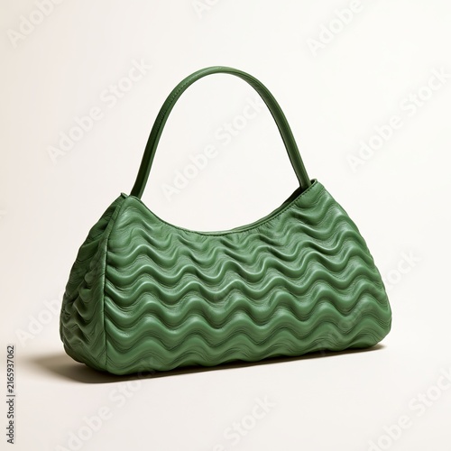 Green zigzag handbags feature wavy designs for women on white backgrounds, offering simple, unique luxury synthetic leather fashion accessories.