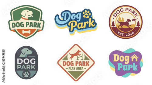 An endearing collection of logos representing dog parks, featuring playful designs that capture the love and joy of pets and their outdoor play areas for community engagement.