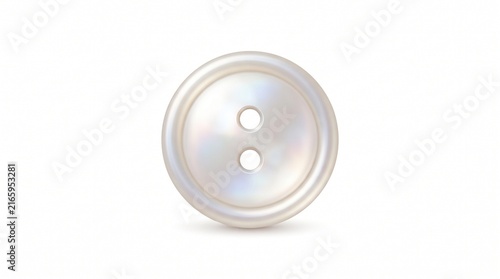 Elegant vintage two-hole white pearl button with a subtle iridescent sheen, perfect for clothing and crafting projects