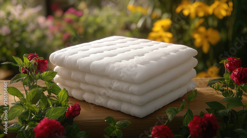Stack of White Sugar Cubes or Candy with Soft Focus Garden Background, Sweet Treat