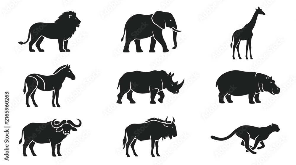 Obraz premium Black silhouettes of various wild animals.