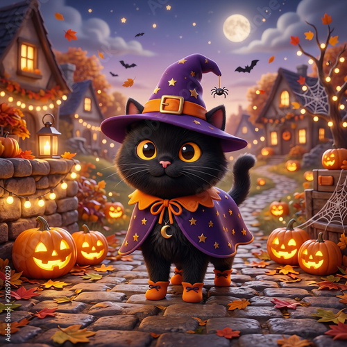 halloween background with pumpkin and witch