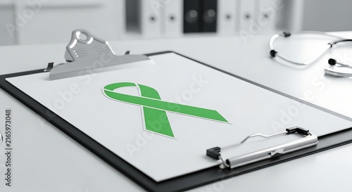 Green Ribbon Medical Chart on Clipboard in Clinic