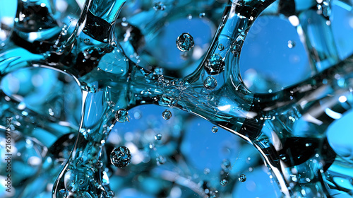 Crystalline Microscopic Beauty Vivid Blue Water Beads with Hanging Drops of Light
