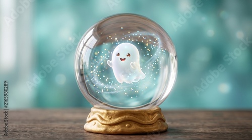 Crystal ball with a cute smiling ghost inside