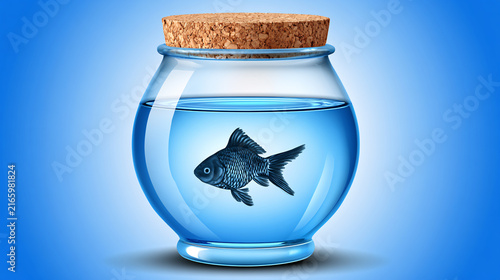 Realistic Fish in Glass Jar with Blue Water Effect, Illustration Art, Commercial Concept for Aquarium Decor, Pet Store Advertisement
