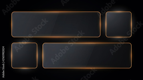 Modern Dark Mode Glassmorphism UI Banners with Glowing Orange Neon Frame Outlines