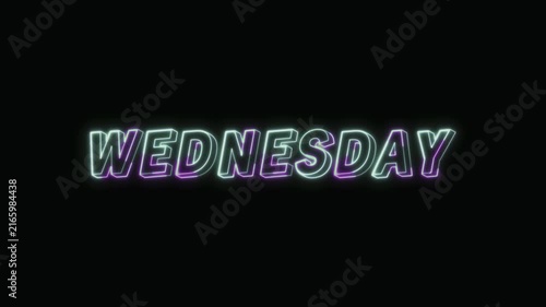  Wednesday Neon Text Seamless Loop 4K with Black Background Animated Promotional Typography for Video Editing