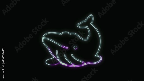  Whale Icon Neon Seamless Loop 4K with Black Background Animated Promotional Typography for Video Editing