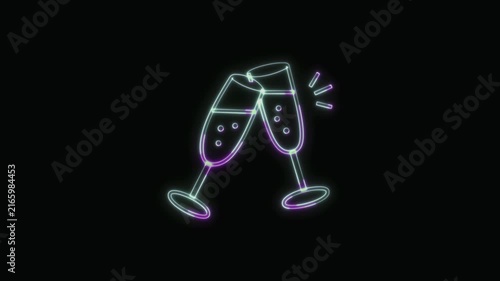  Wine Icon Neon Seamless Loop 4K with Black Background Animated Promotional Typography for Video Editing