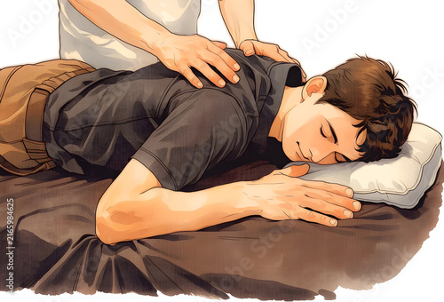 整体を受けている若い男性